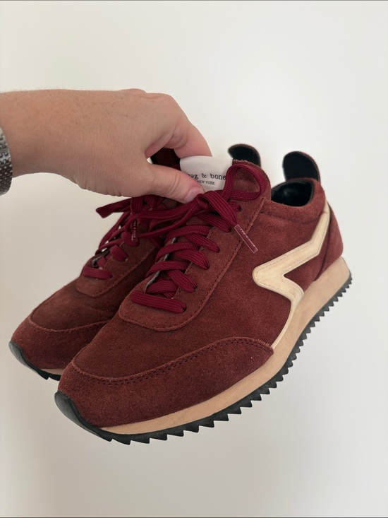 rag & bone Shoes - rag & bone Burgundy Suede Runner Sneakers with Cream Accent